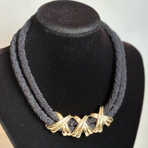 Vintage Avon Gold XXX on Black Braided Cord Choker Necklace NIB 17–19”